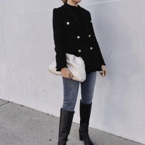 Karen Millen Longline Sparkle Boucle Black Tweed Blazer NWT US 8